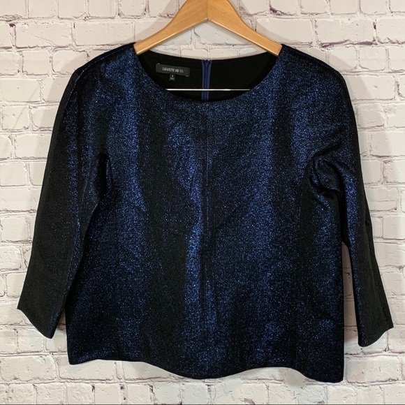 Lafayette 148 Blue Shimmer 3/4 Length Sleeve Small - Picture 1 of 6